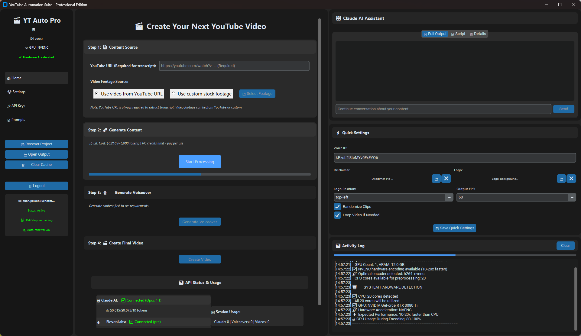 YouTube Automation Pro Dashboard